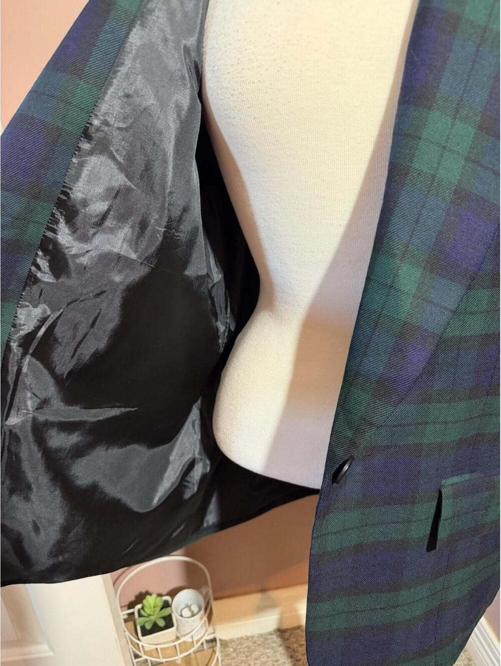 Pendleton 100% Wool Plaid Blazer Womens 16 Green Blue Made In USA Vintage - Picture 2 of 9